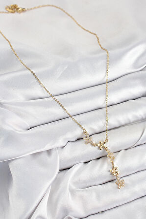 Zarif Kadın için Golden Çelik Zirkonlu Çiçek Stil Kolye