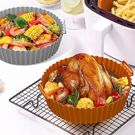 Büro Ev Ofis Mutfağı için 20CM Siyah Yuvarlak Silikon Yıkanır Fırın Airfryer Pişirme Matı