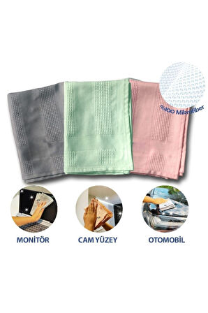 Büro Ev Ofis Hijyeni için Leke  Bırakmaz Mikrofiber Cam Ayna Silme Temizlik Bezi Seti