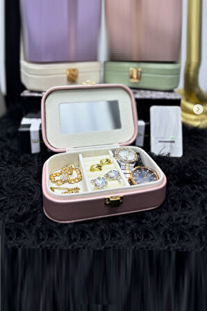 Büro Ev Ofis Takı Düzeni için Deri Kaplı Makyaj Takı Organizeri Kutu Çantası