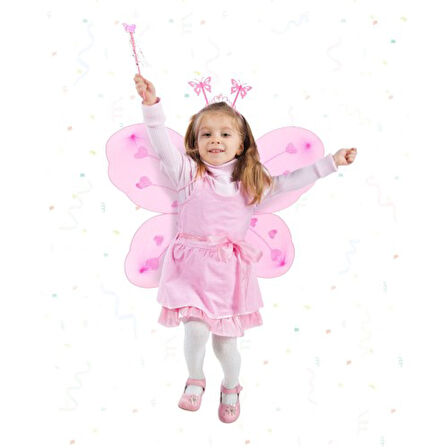 Büro Ev Ofis Gösteri Kostümü için Toz Pembe Kelebek Kanadı Tacı Sopası Seti