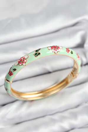 Zarif Kadın için Golden Mineli  Pirinç Su Yeşili Çiçek Kelepçe Bileklik