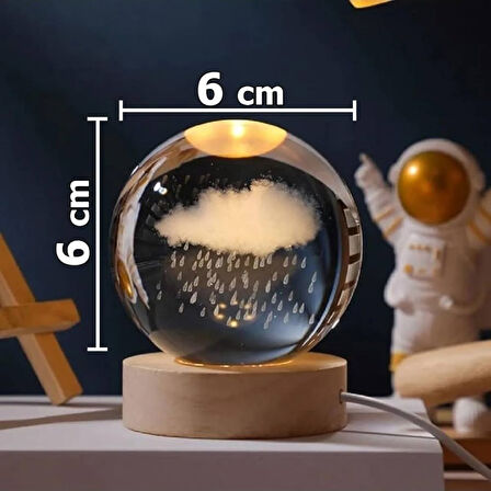 Büro Ev Ofis Dekoru için 6CM Ahşap Altlıklı Yağmur Bulutu Işıklı Cam Küre