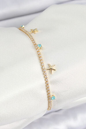 Zarif Kadın için Golden Pirinç Zirkonlu Deniz Yıldızı Bilekilk