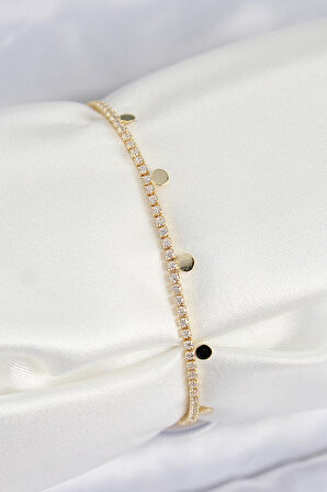 Zarif Kadın için Golden Pirinç Zirkonlu Ezme Zincirli Sıralı Bilekilk