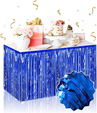 Büro Ev Ofis Etkinik Dekoru için 75X275CM Metalize Mavi Yapışkanlı Püskül Masa Eteği