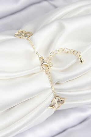 Zarif Kadın için Golden Pirinç Zirkonlu Prestij Yonca Stil Bileklik