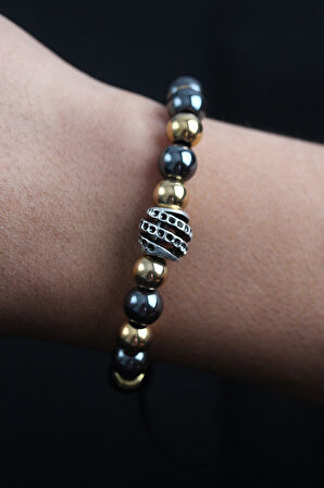 Bakımlı Erkek için Sarmal Stil Füme Golden Asansörlü Doğal Taş Bileklik