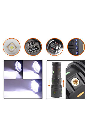 Büro Ev Ofis için 100W Şarjlı Güç göstergeli Tg Led Aluminyum Gövde El Feneri