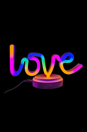 Büro Ev Ofis Hediyesi için Usb Pilli Neon Işıklı Love Yazılı Masaüstü Gece Lambası
