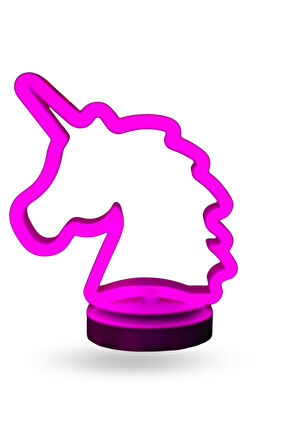 Büro Ev Ofis Hediyesi için Usb Pilli Neon Işıklı Unicorn Masaüstü Gece Lambası