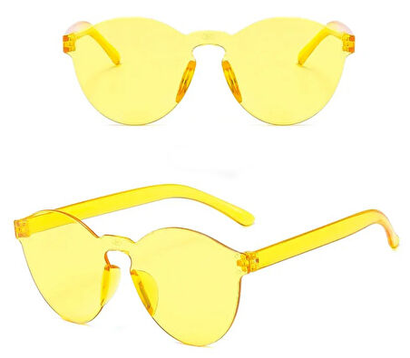 Büro Ev Ofis Parti Kostümü için 5X14CM Çerçevesiz Sert Mika Retro Oval Sarı Gözlük