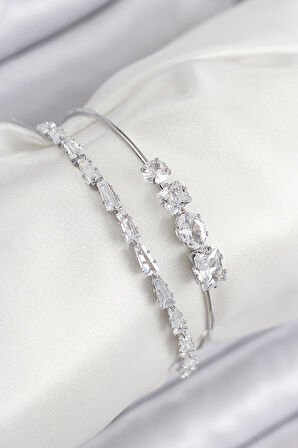 Zarif Kadın için Silver Pirinç Zirkonlu Su Yolu Tarz Bileklilk