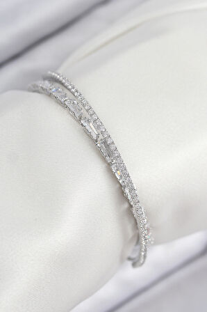 Zarif Kadın için Silver Pirinç Zirkonlu Su Yolu Tip Bileklilk