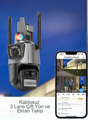 Büro Ev Ofis Güvenliği için 3 Lens Çift Yön Kablosuz Güvenlik Kamerası
