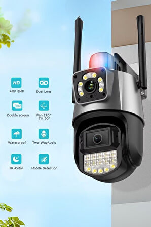 Büro Ev Ofis Güvenliği için Çift Lens Çakarlı Dış Mekan Güvenlik Kamerası