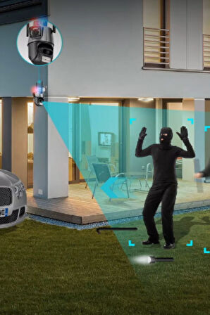 Büro Ev Ofis Güvenliği için Çift Lens Çakarlı Dış Mekan Güvenlik Kamerası