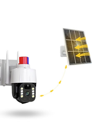Büro Ev Ofis Güvenliği için Alarmlı Çakarlı Solar Dış Mekan Güvenlik Kamerası