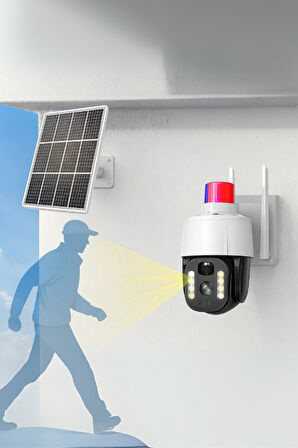 Büro Ev Ofis Güvenliği için Alarmlı Çakarlı Solar Dış Mekan Güvenlik Kamerası