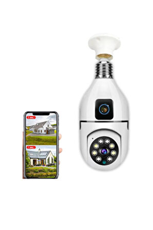 Büro Ev Ofis Güvenliği için Kablosuz Çift Lens Duya Monte Ampul Kamera