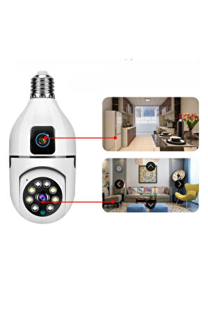 Büro Ev Ofis Güvenliği için Kablosuz Çift Lens Duya Monte Ampul Kamera