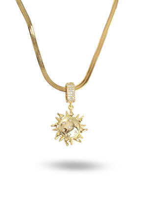 Zarif Kadın için Golden Çelik Zirkonlu Stil Güneş Model Kolye