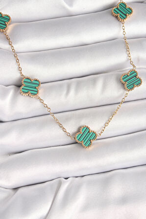 Zarif Kadın için Golden Çelik Zincir Yeşil Yonca Kolye