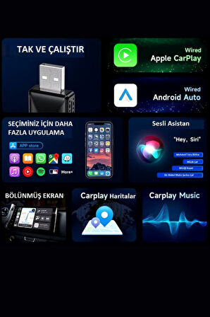 Büro Ev Arabası için Araç İçi Kablosuz Car Play Oto Multimedya Adaptörü