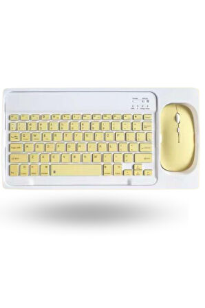 Büro Ev Ofis Bilgisayarı için Kablosuz Sarı Bluetooth Klavye Mouse Seti