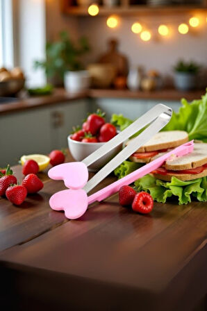 Büro Ev Ofis Mutfağı için 13CM Kalpli Silikon Uçlu Çelik Maşa