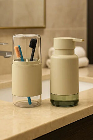 Büro Ev Ofis Banyo Düzeni için 2PARÇA Mini Diş Firçalık Sıvı Sabunluk Seti