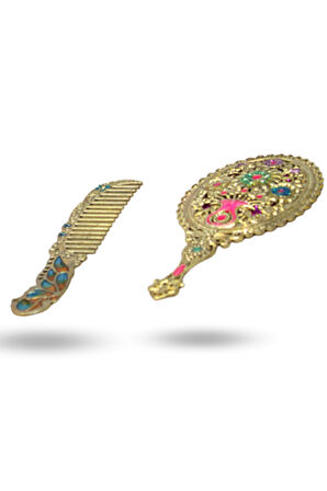 Büro Ev Ofis Hediyesi için 13X7CM Çiçek Stil Metal Aynalı Tarak Seti