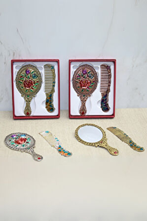 Büro Ev Ofis Hediyesi için 13X7CM Gül Stil Metal Aynalı Tarak Seti