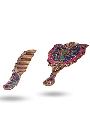 Büro Ev Ofis Hediyesi için 13X7CM Katlanır Kelebek Metal Aynalı Tarak Seti