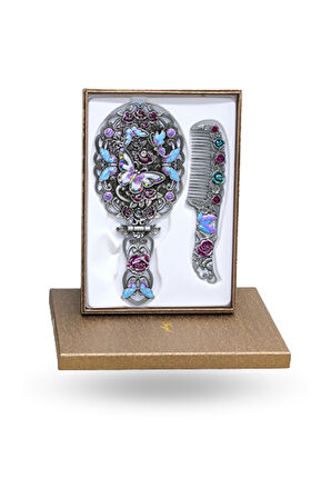 Büro Ev Ofis Hediyesi için 20X10CM Katlanır Kelebek Metal Aynalı Tarak Seti