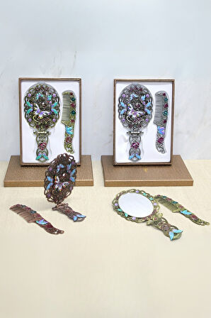 Büro Ev Ofis Hediyesi için 20X10CM Katlanır Kelebek Metal Aynalı Tarak Seti