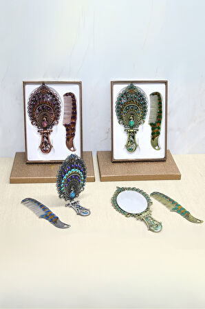 Büro Ev Ofis Hediesi için 20X10CM Katlanır Tavuskuşu Metal Aynalı Tarak Seti