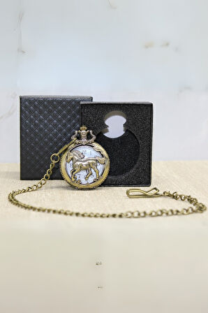 Büro Ev Ofis Hediyesi için Kutulu Antik At Motif Köstekli Saat