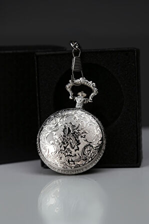 Büro Ev Ofis Hediyesi için Kutulu Silver Barok Stil Köstekli Saat