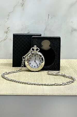 Büro Ev Ofis Hediyesi için Kutulu Silver Modern Stil Köstekli Saat