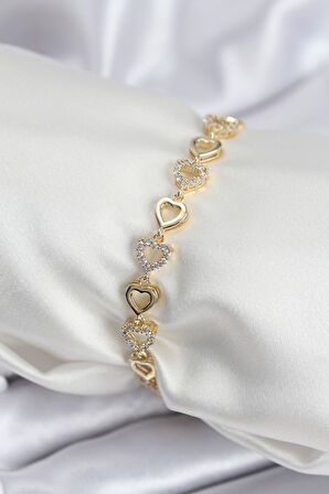 Zarif Kadın için Golden Pirinç Prestij Sıralı Kalp Bileklik