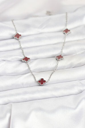 Zarif Kadın için Silver Çelik Bordo Baby Boy Yonca Zincir Kolye