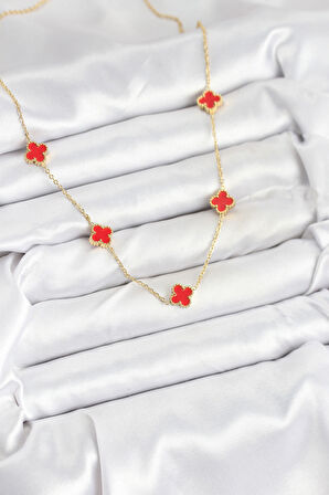 Zarif Kadın için Golden Çelik Kırmızı Baby Boy Yonca Zincir Kolye