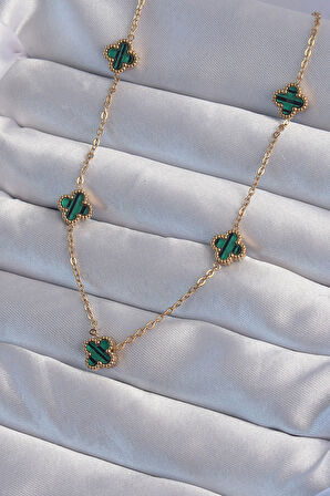 Zarif Kadın için Golden Çelik Mini Yeşil Mineli Yonca Kolye