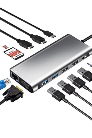 Büro Ev Ofis Cihazları için UsbC-12HUB Çift Hdmı