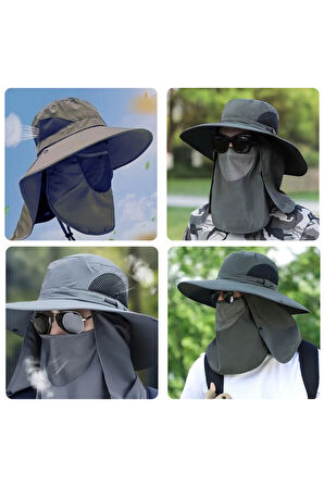Büro Ev Ofis Balık Avı Sporu için Nefes Alan Maskeli Boyun Kapaklı Geniş Balıkçı Güneş Şapkası