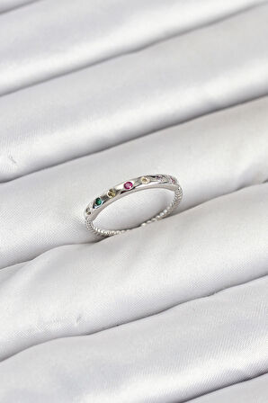 Zarif Kadın için Silver Pirinç Zirkonlu Renkli Stil Yapım Yüzük