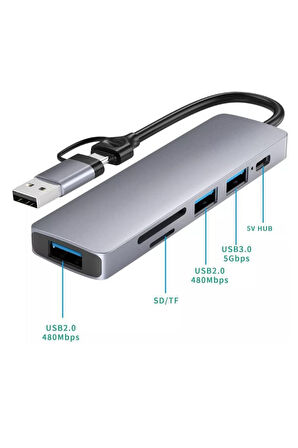 Büro Ev Ofis Cihazları için UsbC-Usb 5HUB Çevirici