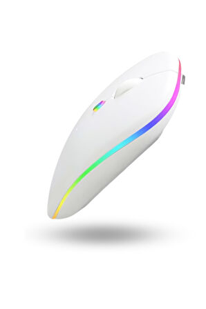 Büro Ev Ofis Bilgisayarı için Rgb Beyaz Şarjlı Kablosuz Mouse