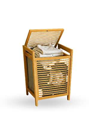 Büro Ev Ofis Dekoru için 40X35X60CM Ahşap Bambu Kirli Çamaşır Sepeti
